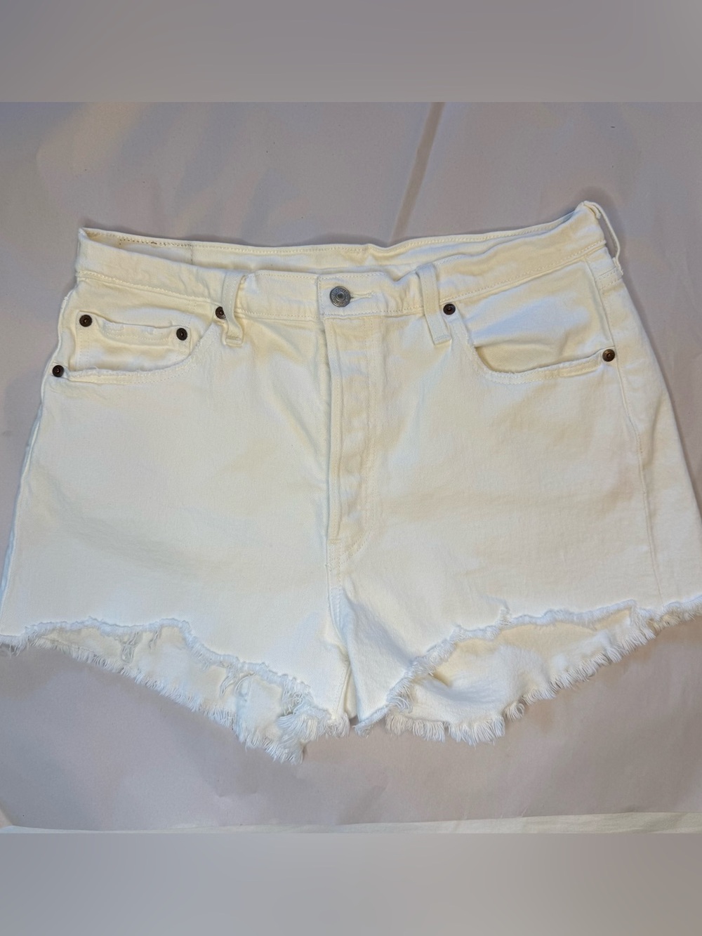 High-Waist White Denim Shorts - Women's